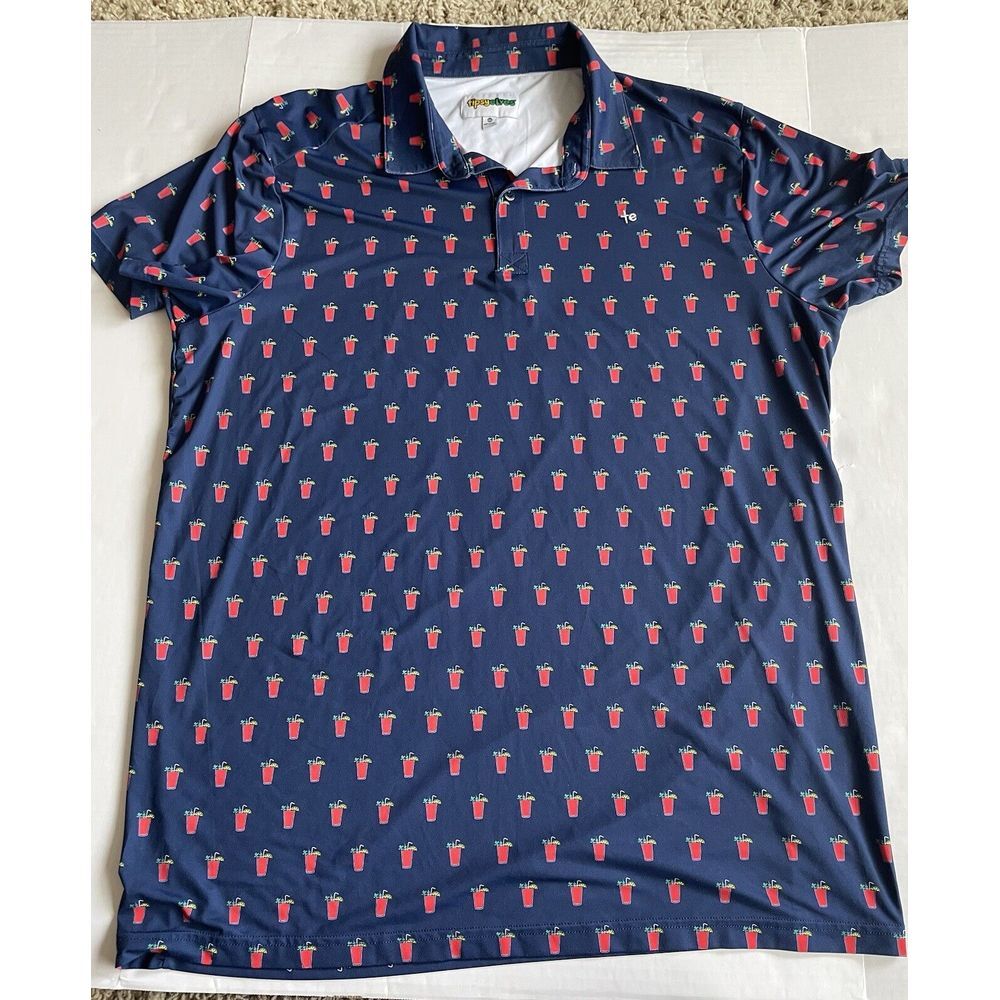 Tipsy Elves Men's‎ Golf Polo Short Sleeve Blue Cocktail Print Size XXL